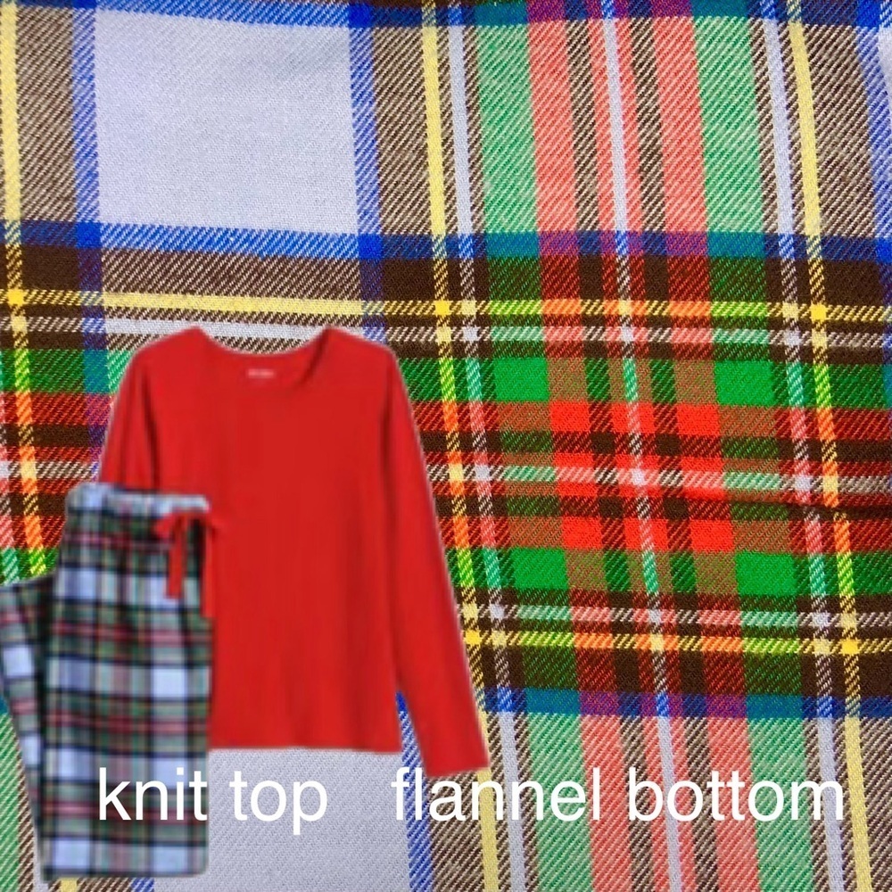 LANDSEND WOMENS **TALL** PJ SET Knit Tee Shirt Top & Cotton Flannel Pants